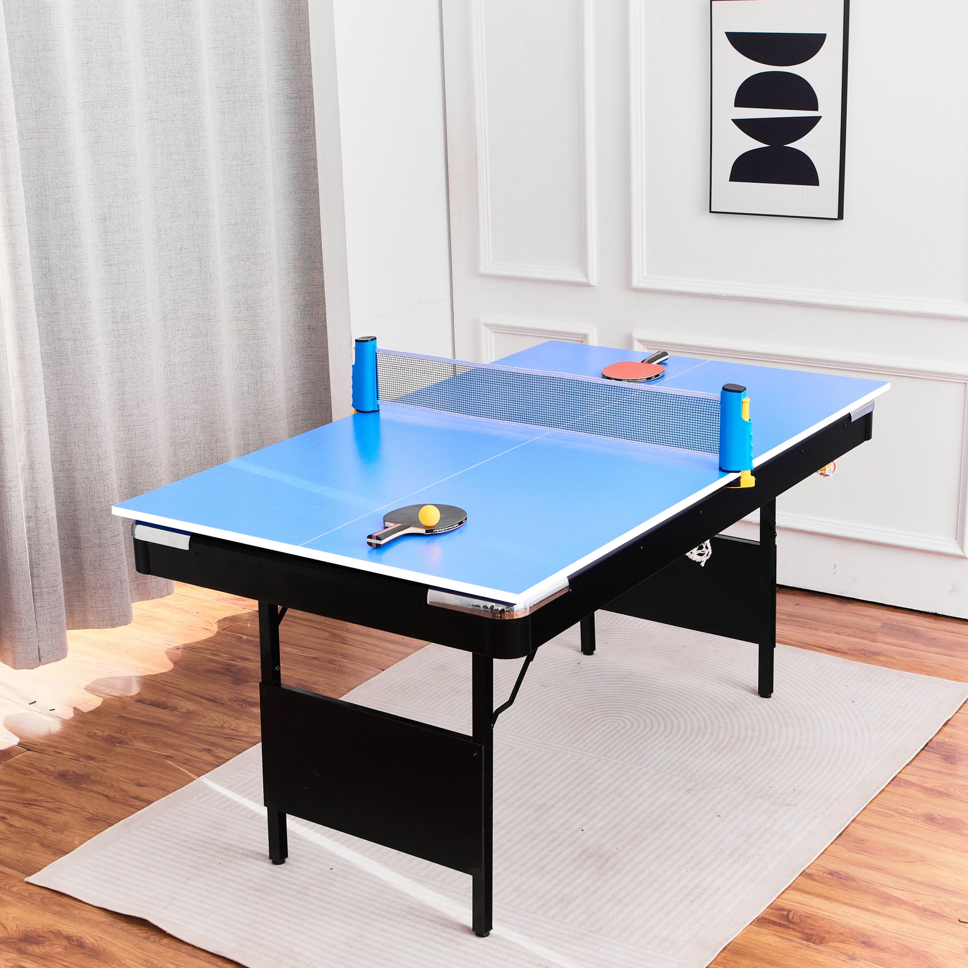 5.5F 3 In 1 Billiard Table, 3 In 1 Pool Table, 3 In 1 Table Tennis Table, Billiards, Pool Table, Multifunctional Billiard Table, Multifunctional Pool Table, Multifunctional Table Tennis Table, Table Balls Sports Black Blue Without Foldable Primary Living