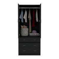 Taly Armoire With Double Doors, 3 Drawers, And Hanging Rod Black Black Particle Board