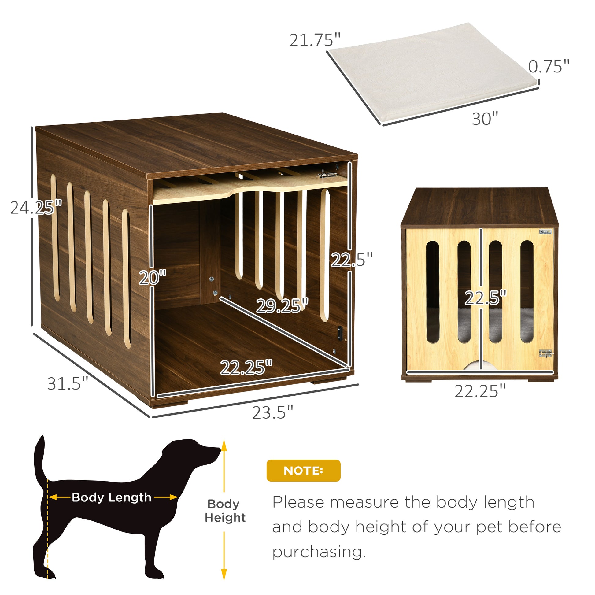 Pawhut Furniture Style Dog Crate End Table With Removable Door Panel, Dog Crate Bed With Foam Cushion, Safety Lock, Indoor Use, For Small & Medium Dogs, Brown Brown Mdf