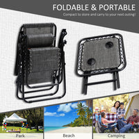 Outsunny Zero Gravity Chair Set With Side Table, Folding Reclining Chair With Cupholders & Pillows, Adjustable Lounge Chair For Pool, Backyard, Lawn, Beach, Gray Grey Steel