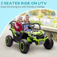 Qaba 24V 7Ah Ride On Utv, 2 Seater 4Mph Kids Electric Car Ride On Battery Powered Toy With 4 Shock Absorbers, Music Horn And Led Lights, For Toddlers 3 8 Years, Green Green Plastic