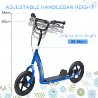Homcom Kick Scooter For Kids 5 12 Years Old, Big Wheel Kids Scooter With Adjustable Height Handlebar, Non Slip Footplate, Rear Brake, Blue Blue Steel