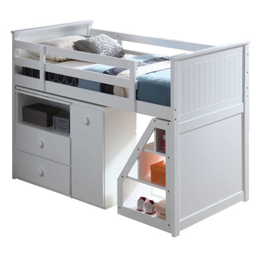 White Twin Loft Bed With Built In Desk And Chest White White Wood