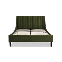 Aspen Vertical Tufted Modern Headboard Platform Bed Set, Queen, Olive Green Performance Velvet Box Spring Not Required Queen Olive Green Wood Foam Velvet Velvet