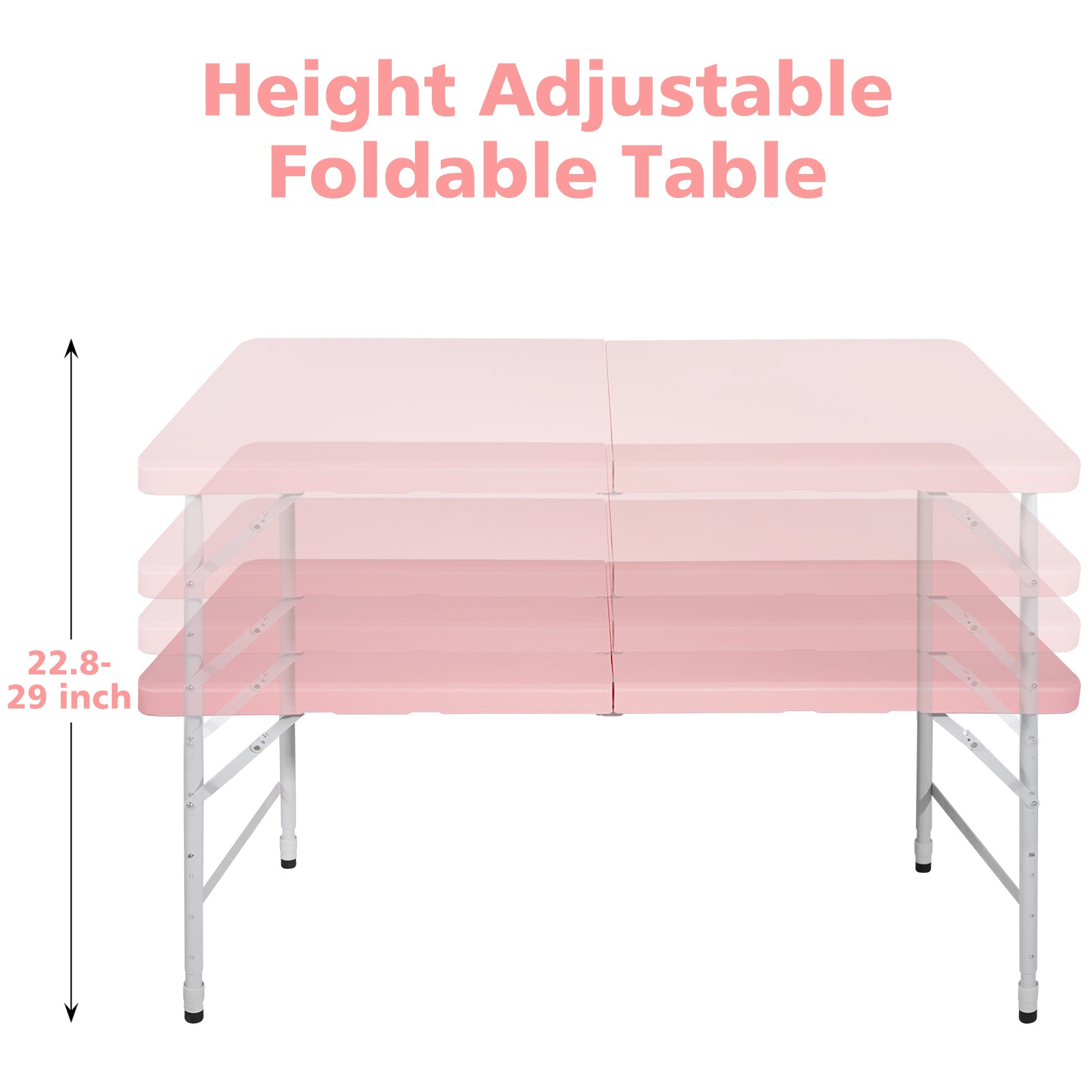 4Ft Pink Portable Folding Table Indoor&Outdoor Maximum Weight 135Kg Foldable Table For Camping Pink Garden & Outdoor Iron Plastic