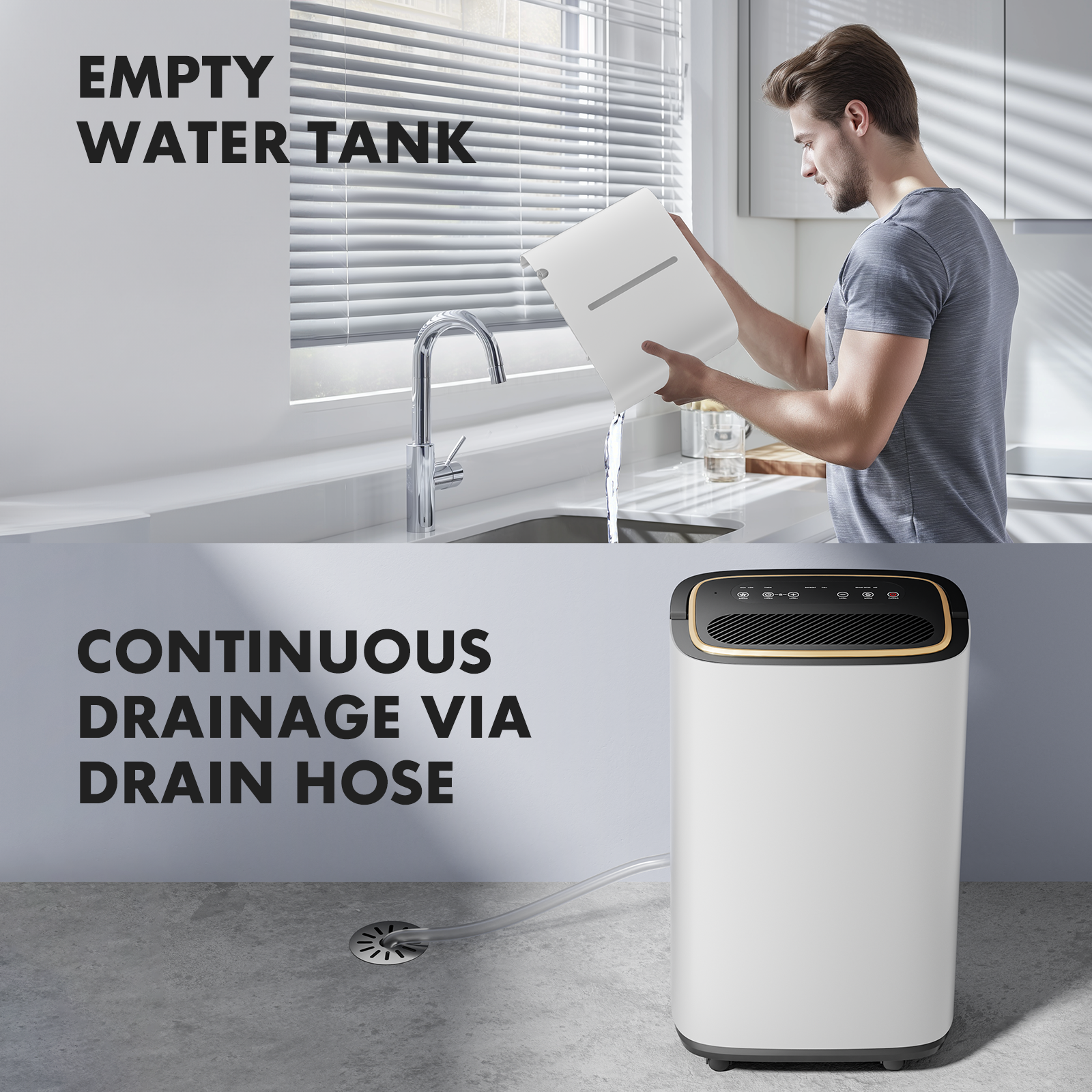 Dehumidifier For Basement With Drain Hose, 50 Pint Portable Dehumidifiers For Home Bedroom Bathroom Large Room, Powerful Moisture Removal And Humidity Control,2L White Iron Plastic