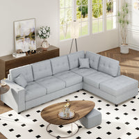 109.2''L Shaped Modular Sectional Sofa With Removable Back Cushions And 2 Pillows, Suitable For Living Rooms, Offices, And Apartments Light Gray Polyester 5 Seat