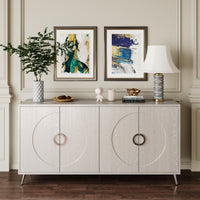 Modern Lacquered 4 Door Wooden Cabinet Sideboard Buffet Server Cabinet Storage Cabinet, For Living Room, Entryway, Hallway, Office, Kitchen And Dining Room, Champagne Silver Lacquered Champagne
