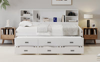 Twin Size Captain Daybed With Storage Bookcase Headboard,Captain Bed With Trundle And Three Storage Drawers For Kids Teens Dorm Bedroom Multipurpose Guest Room Or Home, White Box Spring Not Required