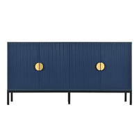 Exquisite Vertical Striped Four Door Sideboard With Sturdy Metal Legs And Semi Circular Handles, Suitable For Study, Entryway And Living Room Navy Blue Primary Living Space American Design Mdf