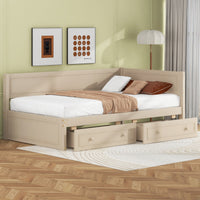 Twin Size Wood Daybed With 2 Drawers And Guardrail, Beige Beige Solid Wood Mdf