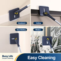 Wall & Baseboard Cleaner Mop Tool With 49'' Long Handle For Cleaning Window Floor Skirting Board Ceiling Bathtub Tub Tile Scrubber Brush Duster With 6 Reusable Pads Grey Modern Plastic