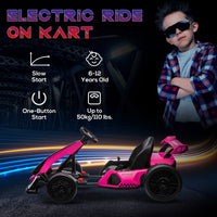 Aosom 24V 7.5 Mph Electric Go Kart With Adjustable Seat, Drifting Car Battery Powered Ride On Toy Outdoor With Slow Start, Button Start, Music, Honking Horn, Lights, For 6 12 Years Old, Pink Pink Plastic