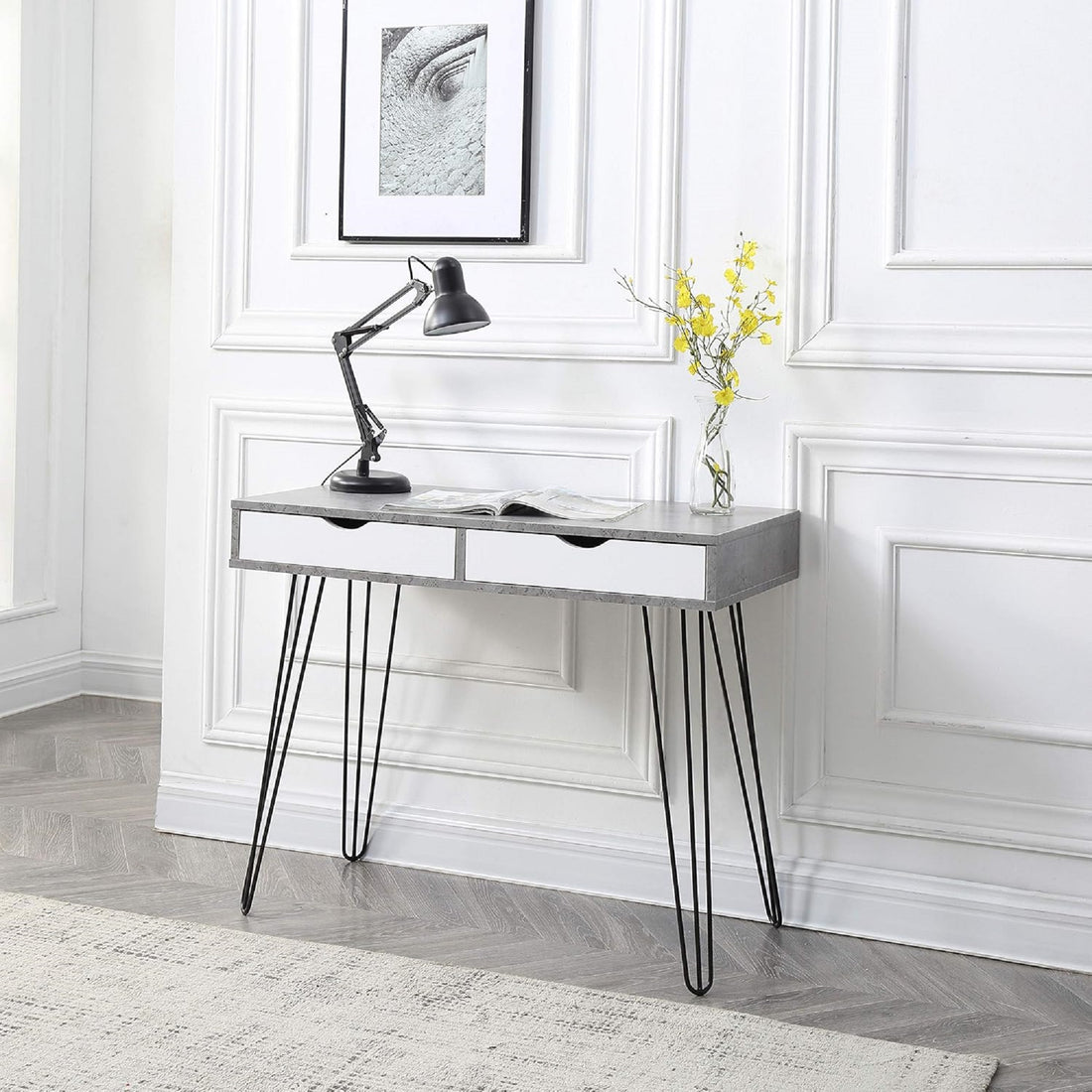 Modern Table 1Pc Laurel Small Desk With Drawers For Bedroom Study Home Office Dorm Stylish Computer Vanity Use Marbling Design Black Gray Black Gray Office Modern,Retro Rectangular Rectangular Wood