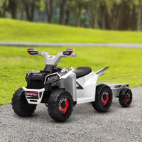 Aosom Kids Atv Quad Car With Back Trailer, 6V Electric Ride On Car With Forward Backward Function, Wear Resistant Wheels For Toddlers Ages 18 36 Months, White White Plastic