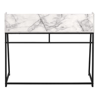 Computer Desk, Home Office, Laptop, Storage Shelves, 48"L, Work, White Marble Look Laminate, Black Metal, Contemporary, Modern White Particle Board