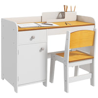 Qaba Kids Desk And Chair Set With Storage Drawer, Study Desk With Chair For Children For Arts & Crafts, Snack Time, Homeschooling, Homework, White White Mdf