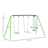 Outsunny Metal Swing Set With Glider, Two Swing Seats And Adjustable Height, Outdoor Heavy Duty A Frame Suitable For Playground, Backyard, Green Green Metal