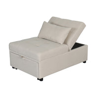 Folding Ottoman Sofa Bed Beige Beige Wood