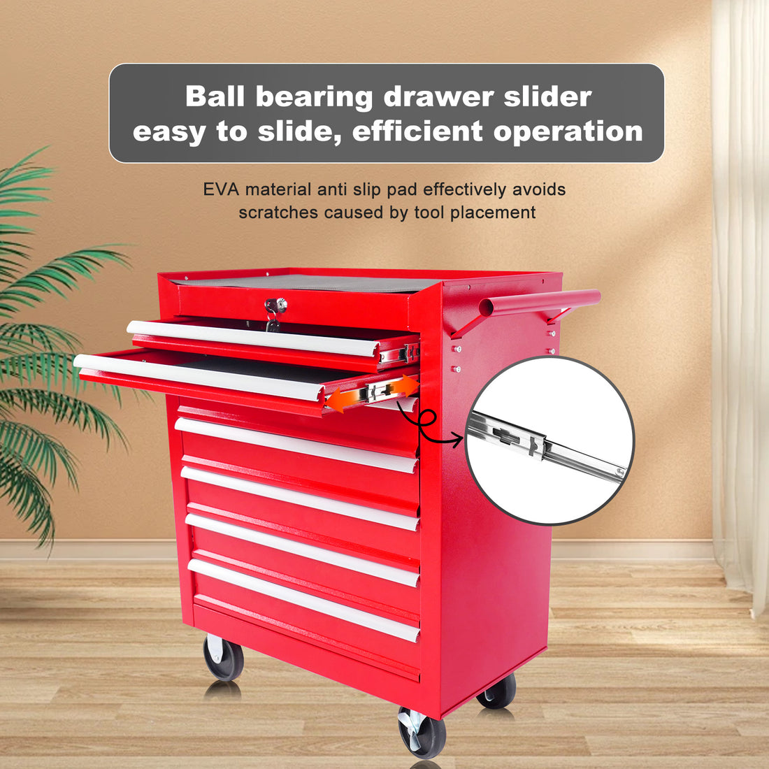 7 Drawer Metal Rolling Tool Chest With Wheels,Tool Storage Cabinet With Locking System Red Steel