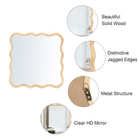 Solid Wood Wavy Square Mirror Natural Wood 36" X 36" Modern Mirror Wall Decor For Bathroom, Bedroom, Living Room, Dining Room, Cloakroom, Entryway Square Framed Natural Wood Living Room Large 33In 40In Glass Solid Wood