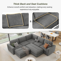 121.3" Sectional Couch Sofa Bed Modular Sofa With Two Movable Ottomans For Living Room Old Sku:N719S001640E , Gray Gray Foam Corduroy 7 Seat