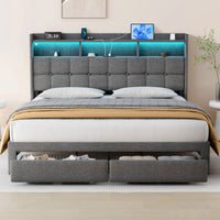 Bed 778King Lg Clb King Light Gray Wood Fabric