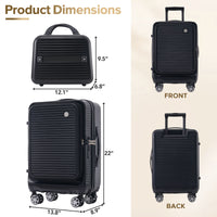 Carry On Luggage 20 Inch Front Open Luggage Lightweight Suitcase With Front Pocket And Usb Port, 1 Portable Carrying Case Black Abs