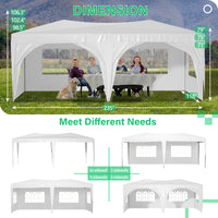 10'X20' Pop Up Canopy Tent With 6 Sidewalls, Ez Pop Up Outdoor Canopy For Parties, Waterproof Commercial Tent With 3 Adjustable Heights, Carry Bag, 6 Sand Bags, 6 Ropes And 12 Stakes, White White Metal