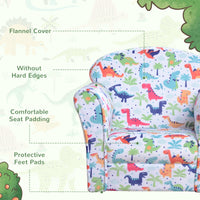 Qaba Kid'S Sofa Chair With Dinosaur Design And Thick Padding, Flannel Covered Toddler Armchair For Bedroom, Playroom Multicolor Wood