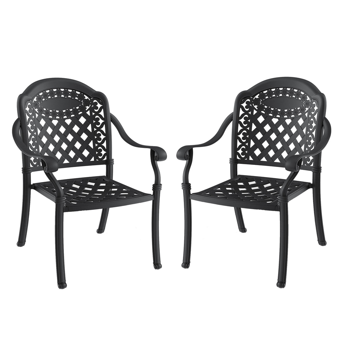 Cast Aluminum Patio Dining Chair 2Pcs With Black Frame And Cushions In Random Colors Yes Dining Set Black Rust Resistant Frame Water Resistant Cushion Garden & Outdoor Complete Patio Sets Aluminium