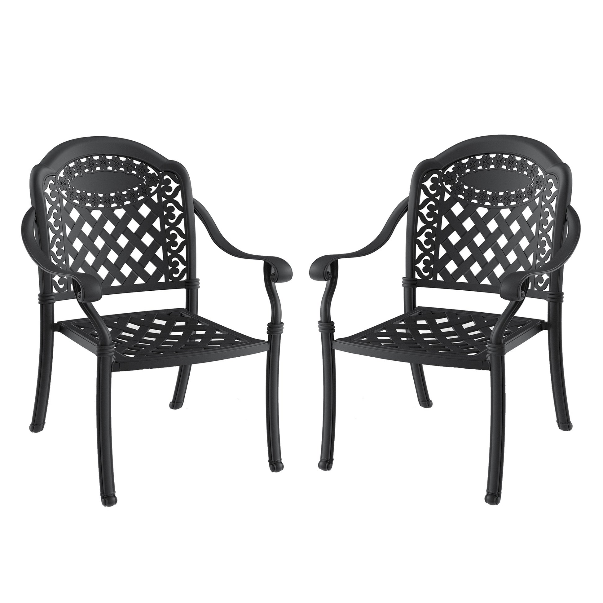 Cast Aluminum Patio Dining Chair 2Pcs With Black Frame And Cushions In Random Colors Yes Dining Set Black Rust Resistant Frame Water Resistant Cushion Garden & Outdoor Complete Patio Sets Aluminium