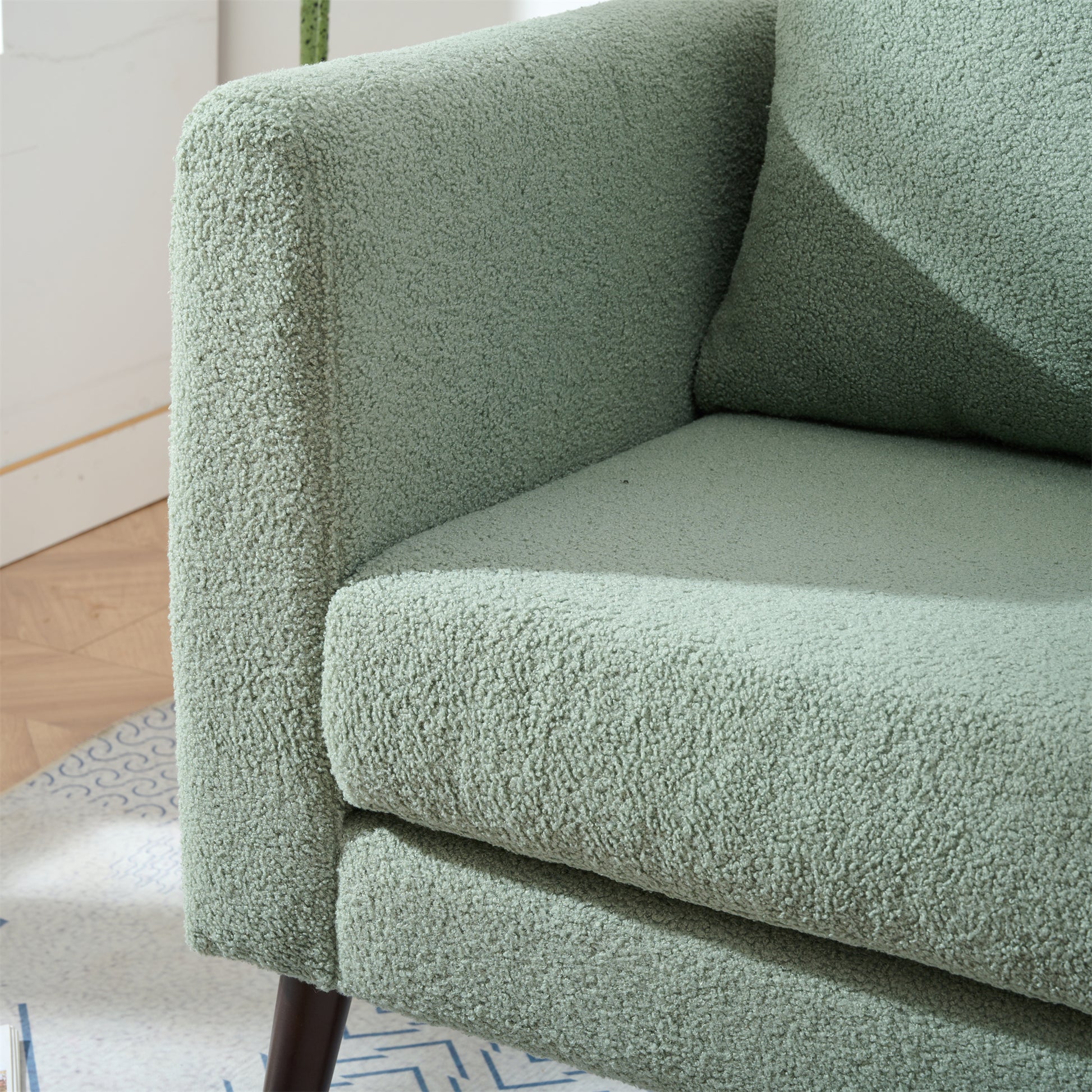 Barrel Chair, Teddy Fabric Accent Chair, Fabric Armchair Club Chair,Upholstered Arm Chair With Solid Wood Legs,Waist Pillow,Padded Single Chair For Living Room Bedroom Study Waiting Room,Green Green