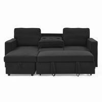 Linen Upholstered Sleeper Sectional Sofa, Shaped Modular Convertible Sofa With Storage Chaise,There Are Two Cup Holders In The Middle And Usb Multi Interface Function,Pull Out Sleep Couch Bed ,Black