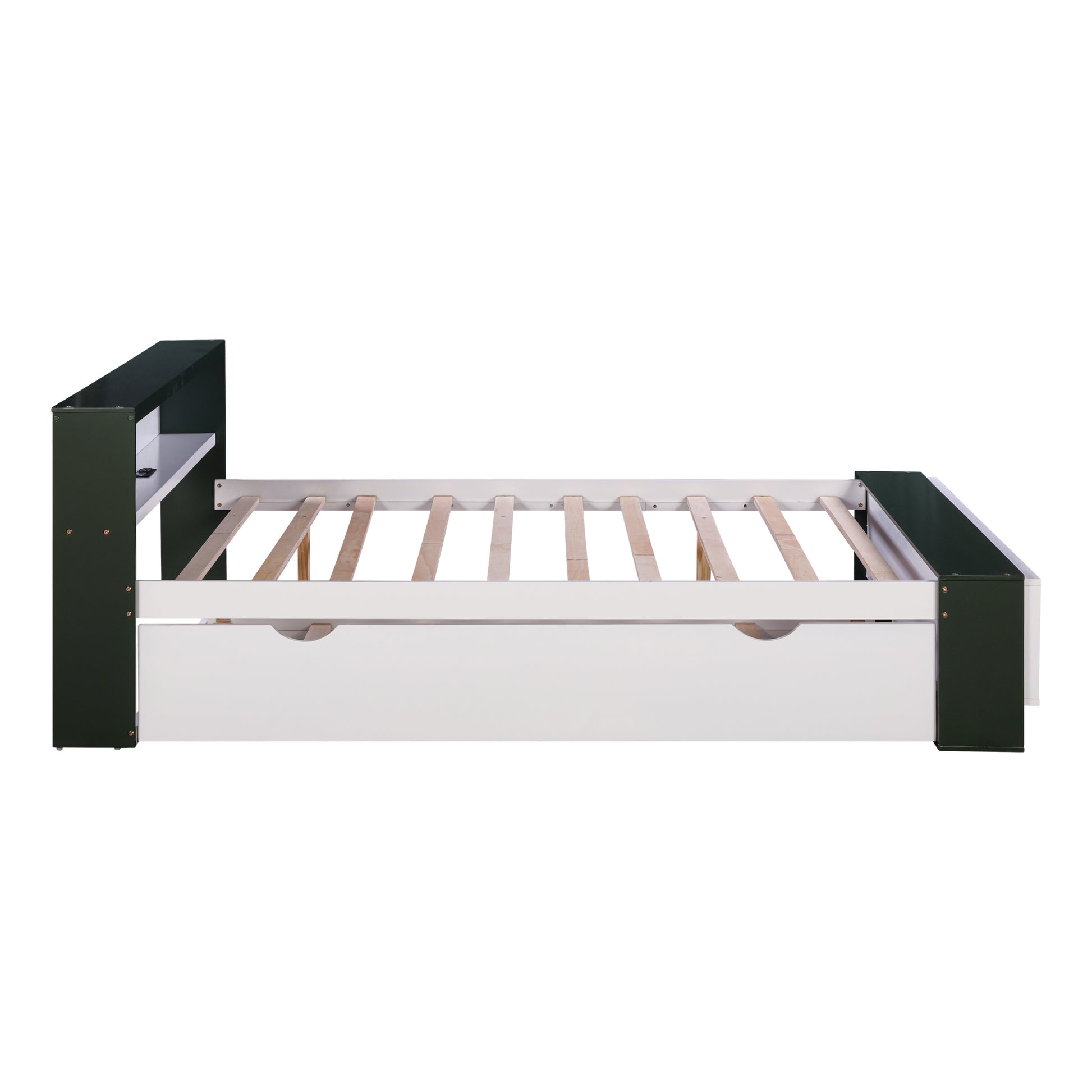 Full Size Platform Bed With Trundle,Storage Headboard And Footboard, Usb Charging Design,White Green Full White Green Solid Wood Mdf