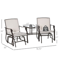 Outsunny Outdoor Glider Chairs With Coffee Table, Patio 2 Seat Rocking Chair Swing Loveseat Withsling For Backyard, Garden, And Porch, Beige Beige Fabric Metal