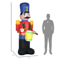 Homcom 8Ft Christmas Inflatables Outdoor Decorations Nutcracker Toy Soldier With Drum, Blow Up Yard Christmas Decor With Led Lights Display Red Polyester