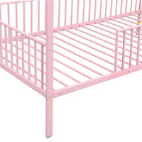 Twin Size Metal House Bed With Fence, With Trundle, Pink Expected Arrival Time: 10.18 Twin Pink Metal