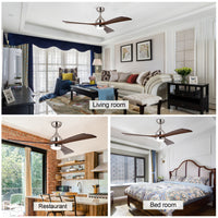 52" Ceiling Fan With Lights Remote Control,Quiet Dc Motor 3 Wood Blade Ceiling Fans 6 Speed Levels,Reversible Ceiling Fan, For Patio Living Room, Bedroom, Office,Indoor. Stain Nickel Walnut Nickel Contemporary,Farmhouse,Industrial Wood Iron