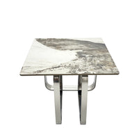 Rectangular End Table With Sintered Stone Top, Silver Metal Frame, For Living Room Silver Modern Open Storage Square Sintered Stone,Stainless Steel