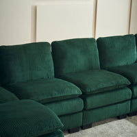 Modern U Shaped 6 Seat Sectional Sofa Couch With One Ottoman And Three Toss Pillows ,Modular Sofa For Living Room,Corduroy Sofa Green Corduroy 7 Seat