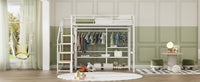 Full Size Metal Loft Bed With Wardrobe And Storage Shelves, White Box Spring Not Required Full White Metal Mdf Metal