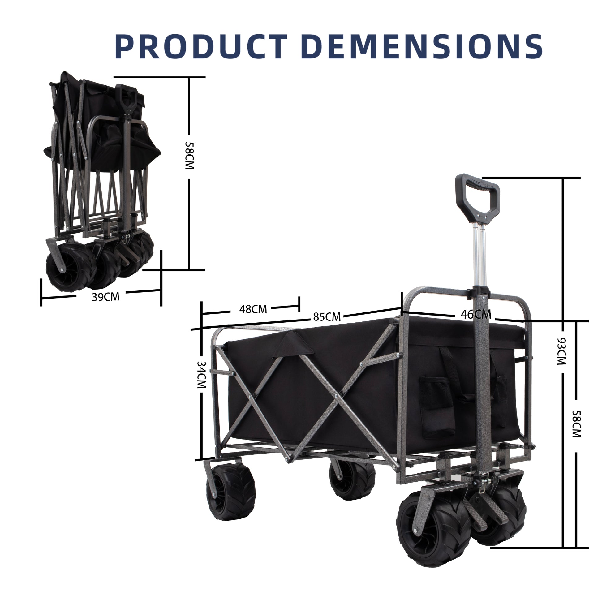 Outdoor Garden Park Utility Kids Wagon Portable Beach Trolley Cart Camping Foldable With Big Wheels Folding Wagon Black Garden & Outdoor Fabric Steel