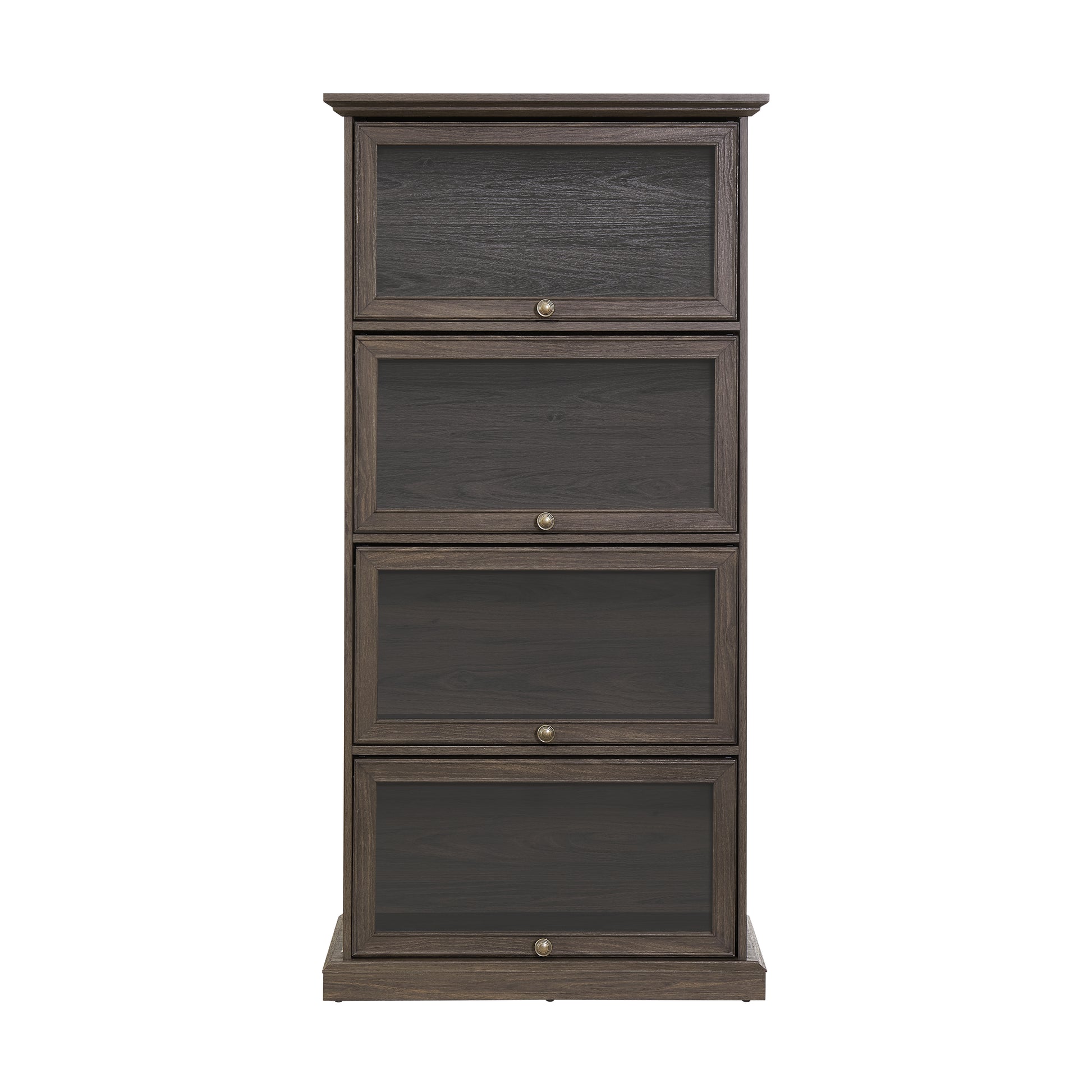 Glass Display Cabinet 4 Tier Glass Display Cabinet Storage Curio Cabinet With Flip Up Glass Doors, Collectors Showcase Toy Figure Organizers Rack, Bookcase For Living Room Bro Brown Mdf Glass