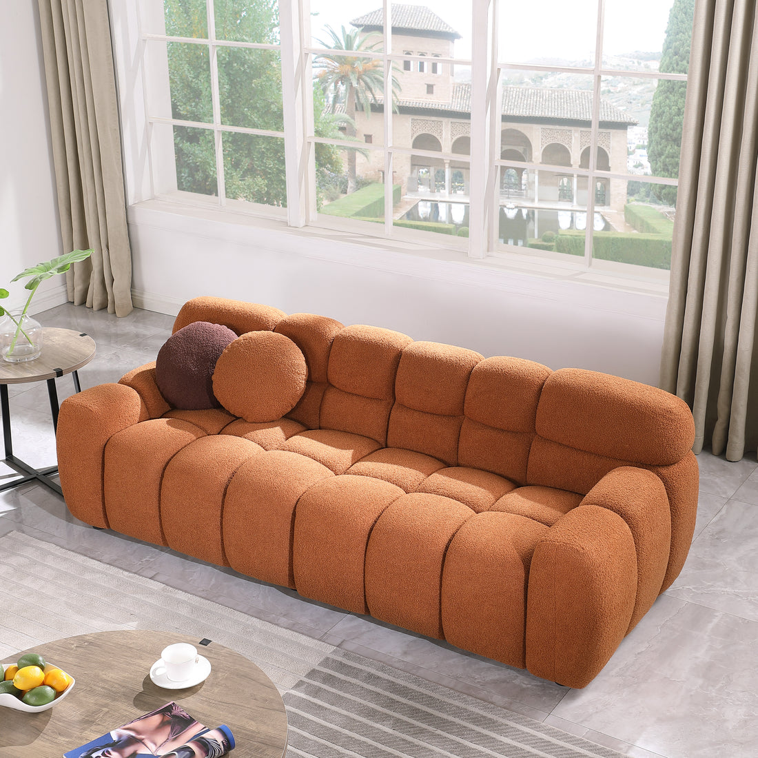 87.4 Length ,35.83" Deepth ,Human Body Structure For Usa People, Marshmallow Sofa,Boucle Sofa ,3 Seater, Light Brownboucle Light Brown Light Brown Wood Primary Living Space Medium Soft Split Back