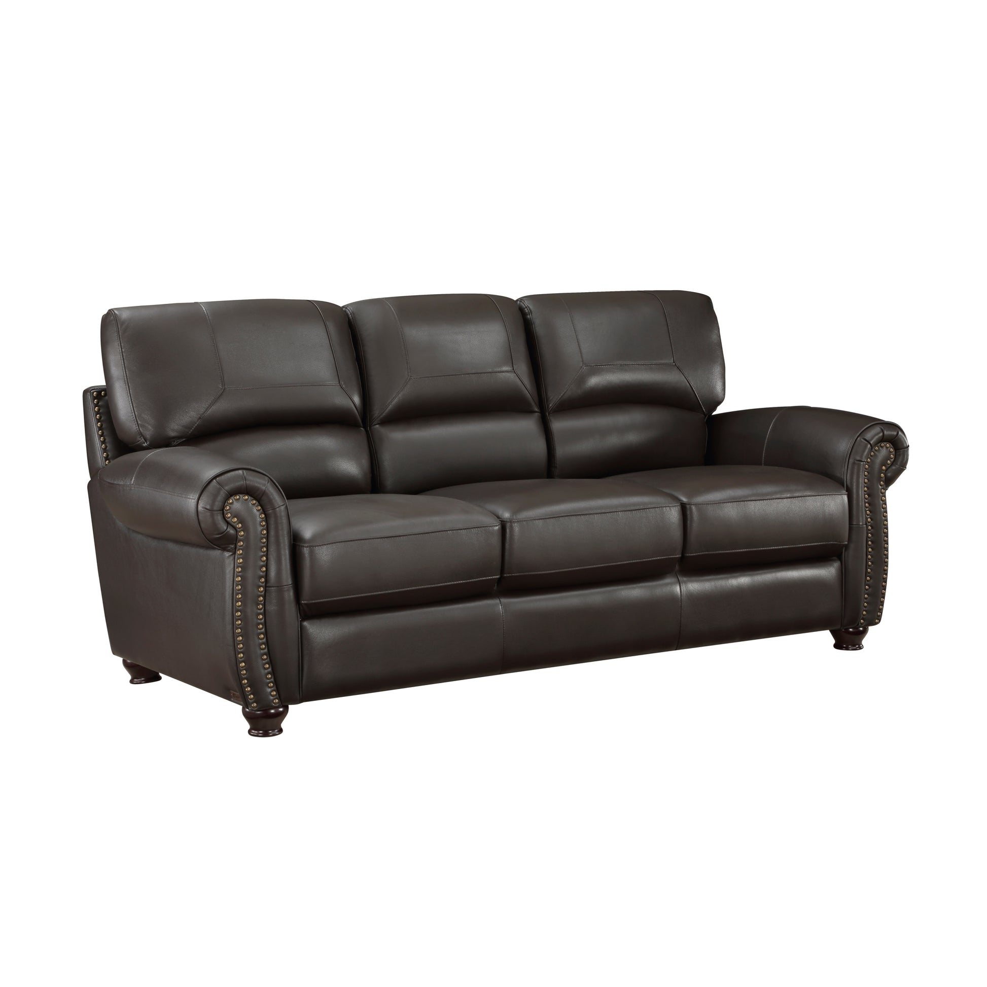 Traditional Living Room Furniture 2Pc Sofa Set Dark Brown Leather Sofa Loveseat Comfortable Plush Seating Rolled Arms Trim Classic Design Dark Brown Primary Living Space Classic,Traditional Rolled Arms Solid Wood 5 Seat