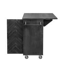 K&K 51.2"W 3D Wave Stripes Ash Veneer Not Cheap Paper Kitchen Island With Drop Leaf, Farmhouse Kitchen Island On Wheels With Internal Storage Rack, Rolling Kitchen Cart Black Black Brown Kitchen