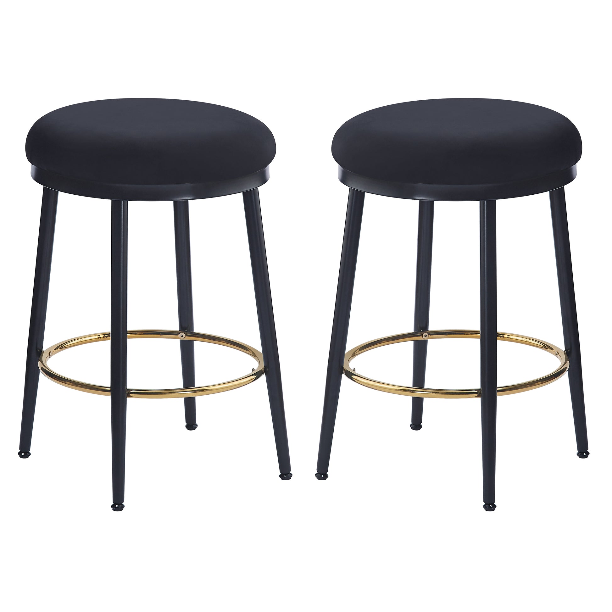 24.75'' Modern Counter Stools Set Of 2,Black Counter Stools With Iron Frame,Sponge Cushion,Footrest,Suitable For Kitchen Bedroom Dining Room Iron Black Kitchen Sponge Round Modern Set Of 2 Fiber