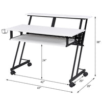 White And Black Music Recording Studio Desk With Metal Base White Black Keyboard Tray Computer Desk Office Rectangular Shelves Wood Metal