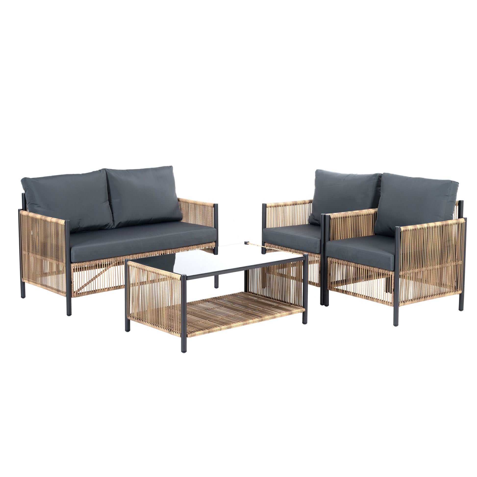 Comming Patio 4 Pieces Brown Pe Wicker Sofa Set With Grey Cushion Yes Complete Patio Set Black Brown Seats 4 Garden & Outdoor Modern Sofa Seating Groups Foam Steel